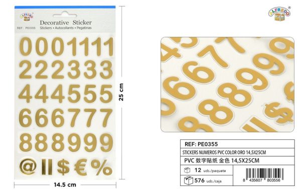 Stickers números PVC color oro 14.5X25 cm - Pegatinas decorativas