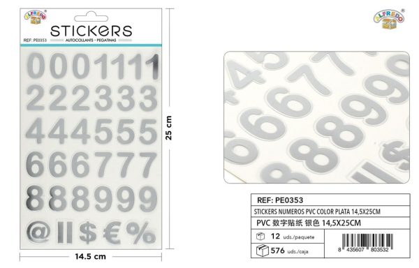 Stickers números PVC color plata 14.5X25 cm - Pegatinas decorativas