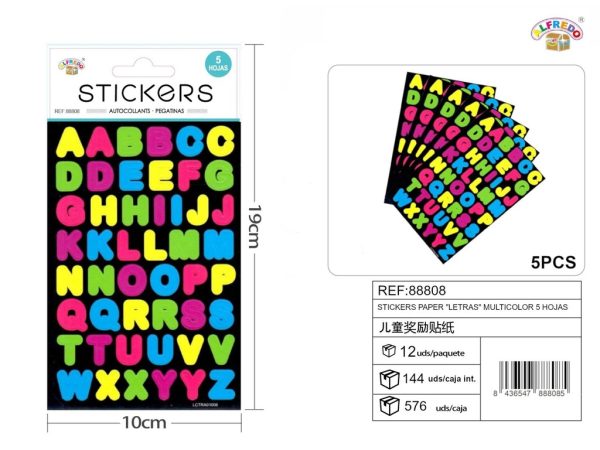 Stickers papel "Letras" multicolor 5 hojas 10x19 cm - Pegatinas para niños