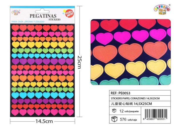 Stickers papel corazones 14.5x25 cm - Pegatinas decorativas para niños