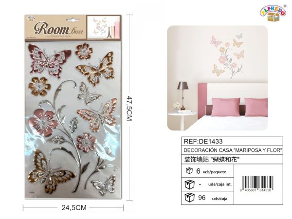 decoración de casa "mariposa y flor" 24.5x47.5 cm - Vinilos decorativos