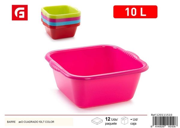 Barreño cuadrado 10LT color - Recipiente plástico para el hogar