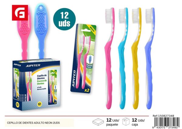 Cepillo de dientes adulto neon 2uds - Productos de cuidado personal