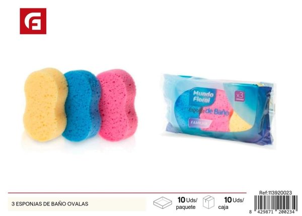 Esponjas de baño ovaladas (3 unidades) - Productos de cuidado personal
