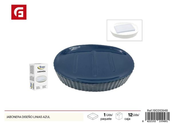 Jabonera de cerámica diseño líneas azul - Utensilios de baño