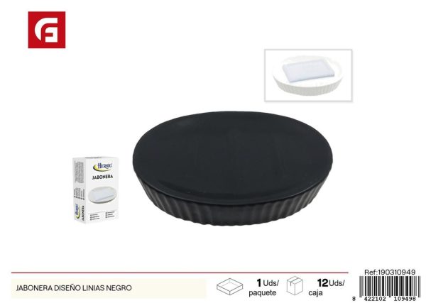 Jabonera de cerámica diseño líneas negro - Utensilios de baño