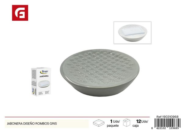 Jabonera de cerámica diseño rombos gris - Utensilios de baño