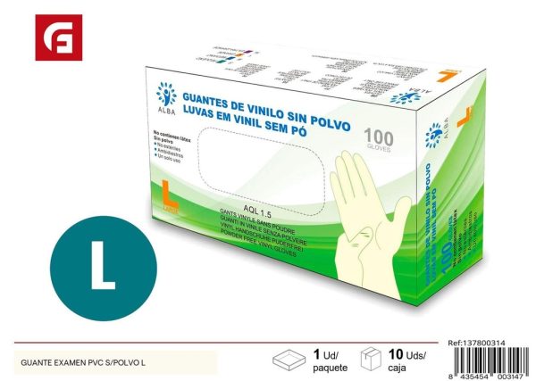 Guante de examen de PVC sin polvo L - Accesorios de limpieza