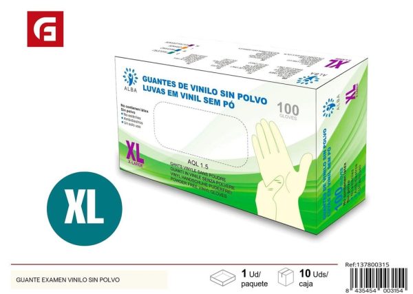 Guante de examen de vinilo sin polvo XL - Accesorios de limpieza