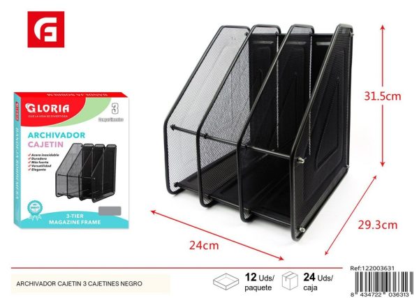 Archivador cajetín 3 cajetines negro - Material de oficina