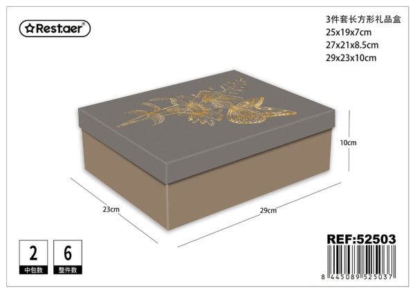 Caja de cartón plegable set de 3 con estampado dorado - Artículos de regalo - Imagen 2