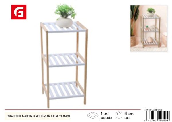 Estantería de madera natural/blanco 3 alturas - Decoración del hogar