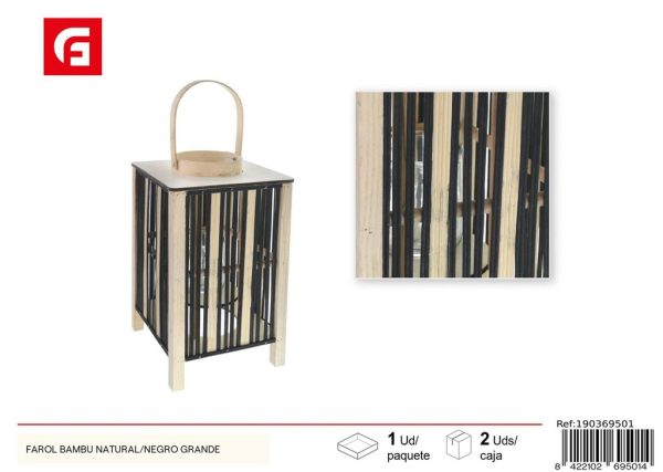 Farol de bambú natural/negro grande - Accesorio decorativo para interiores y exteriores