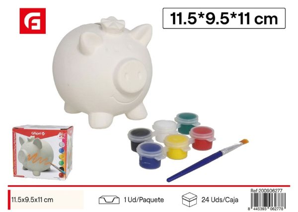 Hucha DIY Porky 6 col con pincel 11.5X9.5X11 cm - Decoración de casa y huchas