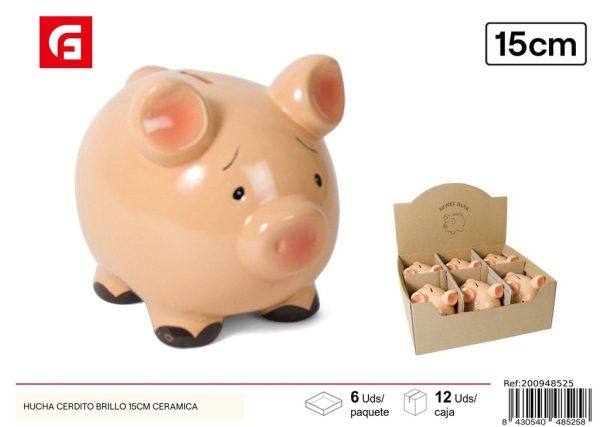 Hucha cerdito brillo 15 cm cerámica - Huchas decorativas