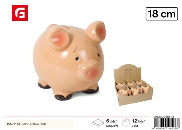 Hucha cerdito brillo 18 cm - Artículos de decoración para ahorrar