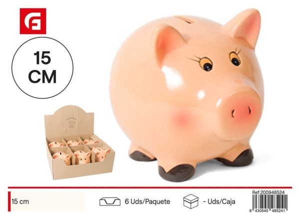 Hucha cerdito de cerámica brillo 15 cm - Artículos de decoración para ahorrar