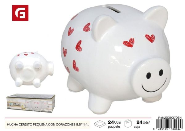 Hucha cerdito pequeña con corazones 8.5x11.4x9.30 cm - Decoración y huchas