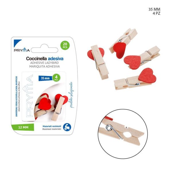 Pincitas de Madera 3.5cm 4pz Corazón - Clips decorativos