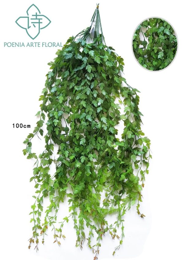 Rama artificial de batata colgante con 5 bifurcaciones en color verde y naranja - decoración de pared enredadera