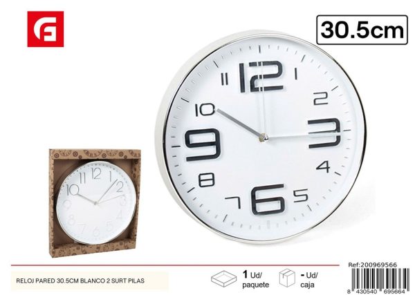 Reloj de pared blanco 30.5cm - Decoración del hogar