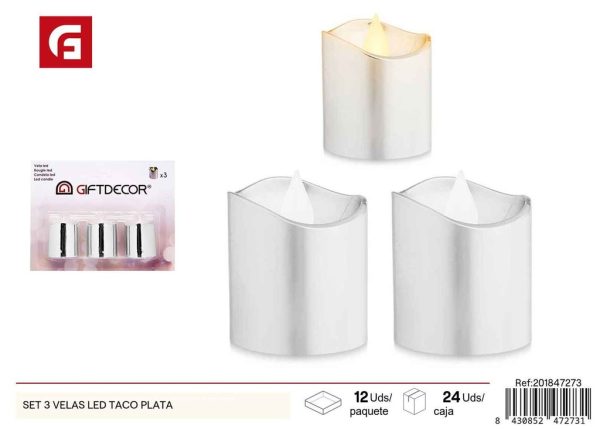 Set de 3 velas LED plata - Accesorios iluminados y decoración