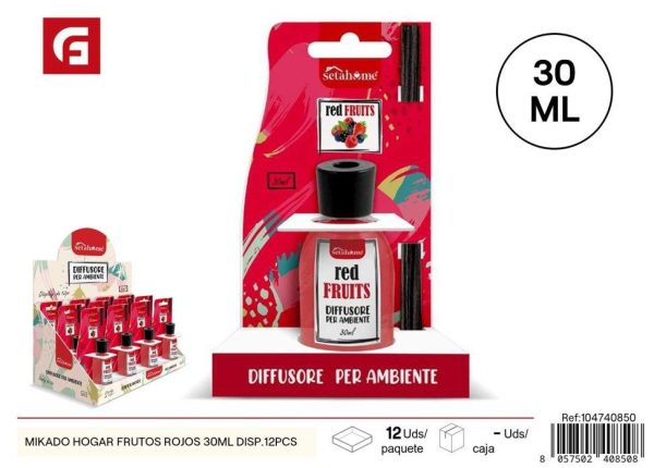 Mikado de hogar frutos rojos 30 ml exhibición 12 piezas - Ambientador líquido con aroma frutal