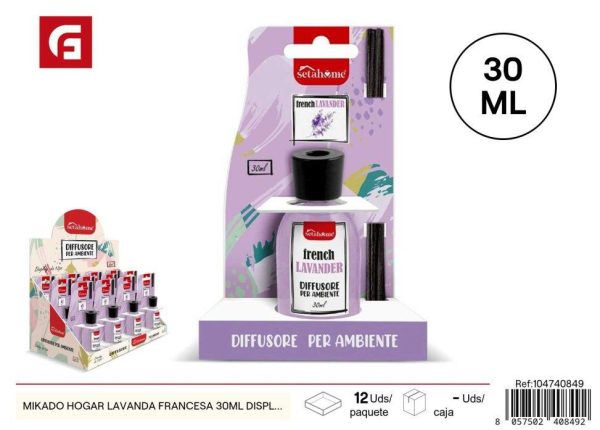 Mikado de hogar lavanda francesa 30 ml exhibición 12 piezas - Ambientador líquido con aroma floral