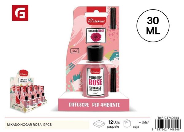 Mikado de hogar rosa 12 piezas - Ambientador líquido con varitas perfumadas