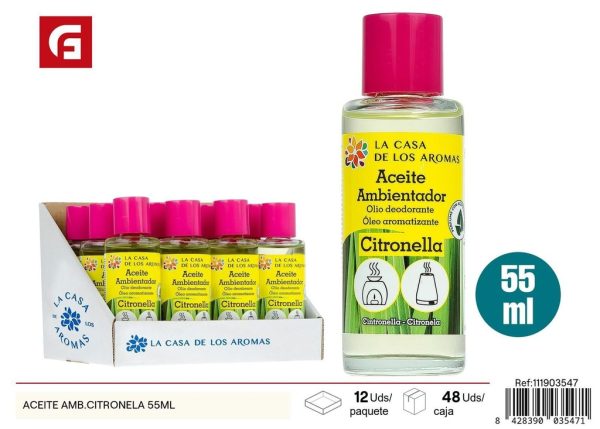Aceite aromatizador de citronela 55ml - Ambientador repelente de insectos para el hogar
