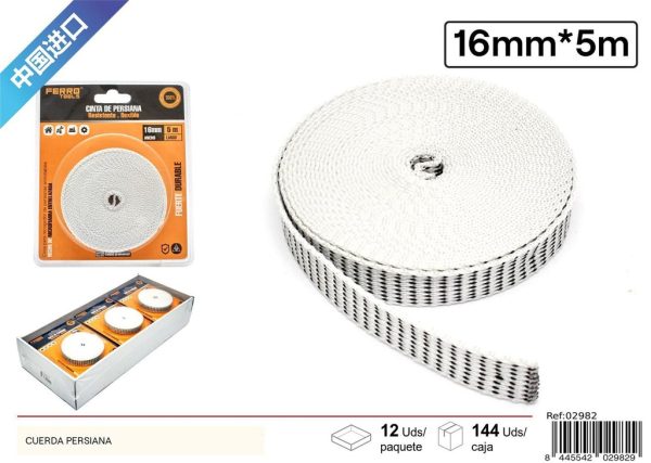 Cuerda persiana blanco y negro 16 mm x 5 m - Accesorios de ferretería