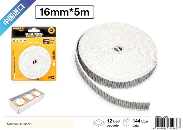 Cuerda persiana gris 16 mm x 5 m - Accesorios de ferretería