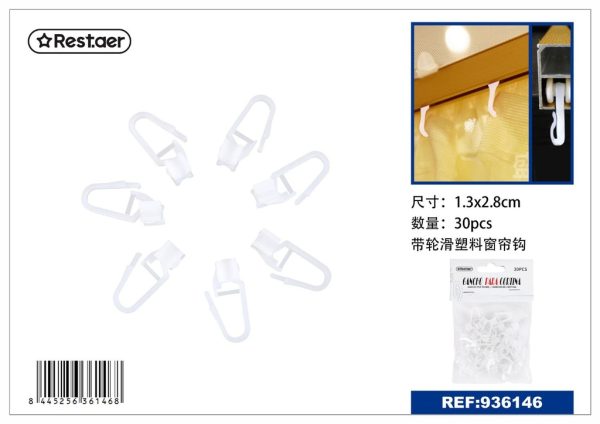 Ganchos con rodillo para cortinas 30 pcs - Accesorios para cortinas - Imagen 2
