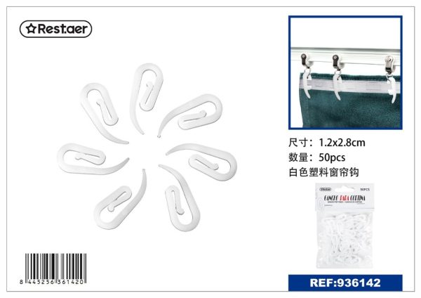 Ganchos de cortina blancos 50PCS cortos 1.2*2.8cm - Accesorios para barras de cortina
