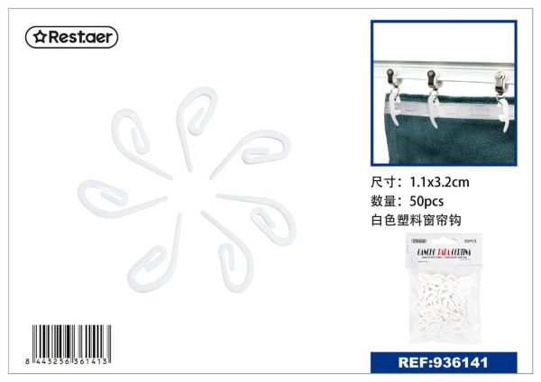 Ganchos de cortina de plástico blanco 50 pcs - Ganchos de cortina 1.3*3.2 cm
