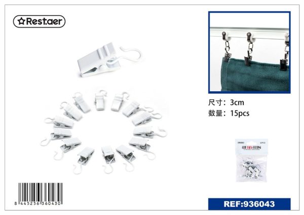 Pinza 15PCS blanca - Accesorios de barra cortina