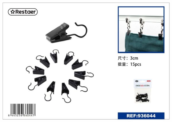 Pinza 15PCS negra - Accesorios de barra cortina