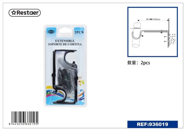 Sopote para barra de cortina expandible negro 2PCS - Accesorios de cortinas