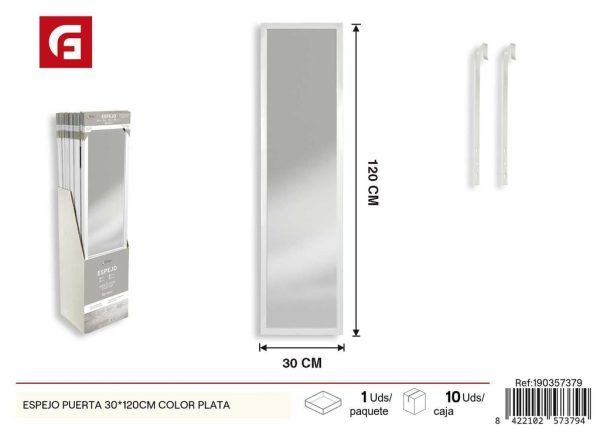 Espejo de puerta 30x120 cm color plata - Espejos decorativos para el hogar