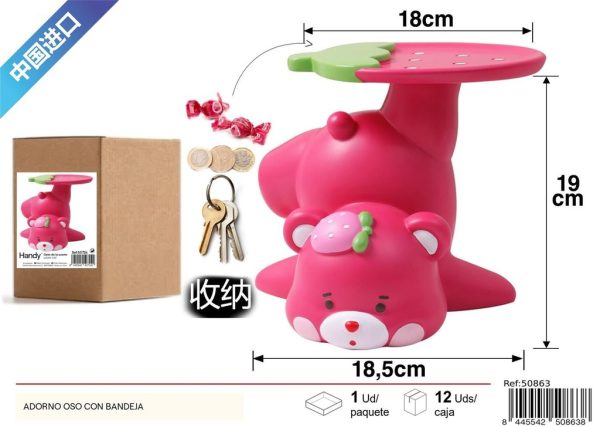 Adorno oso con bandeja color malva - Decoración del hogar