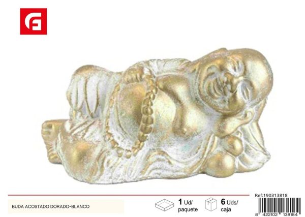 Buda Acostado Dorado y Blanco - Decoración del hogar