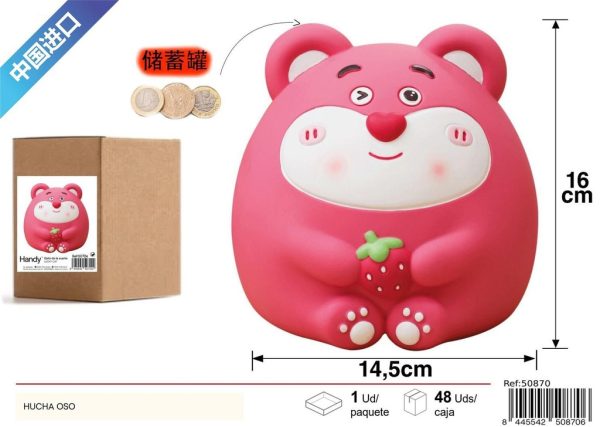 Hucha de oso en color rosa - Decoración y ahorro infantil