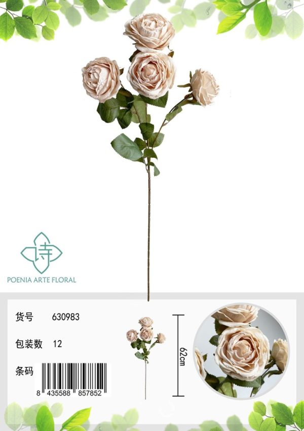 Rosa artificial 4 cabezas - Ramo decorativo