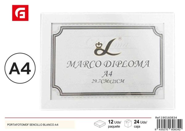 Portafoto MDF sencillo blanco A4 - Marcos de fotos para diplomas