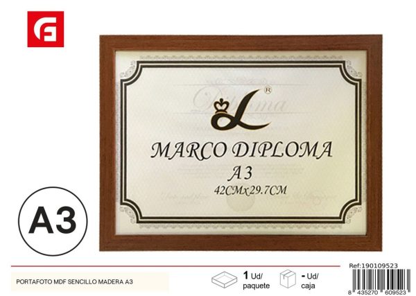 Portafoto MDF sencillo madera A3 - Marco de fotos para diplomas