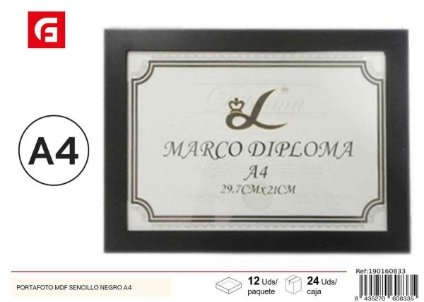 Portafoto MDF sencillo negro A4 - Marcos de fotos para diplomas