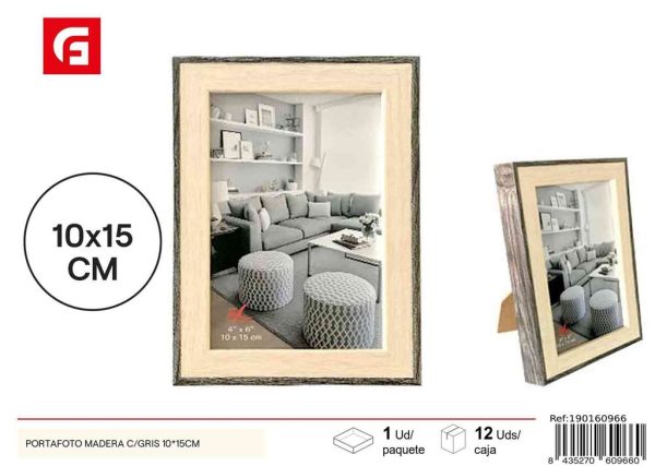 Portafoto de madera con gris 10x15cm - Marcos de fotos y decoración