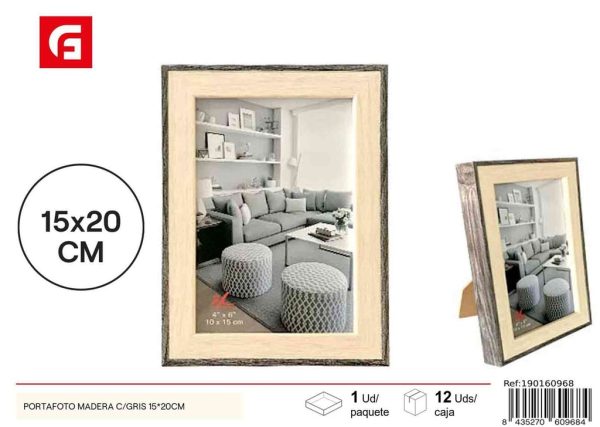 Portafoto de madera con gris 15x20cm - Marco para fotos
