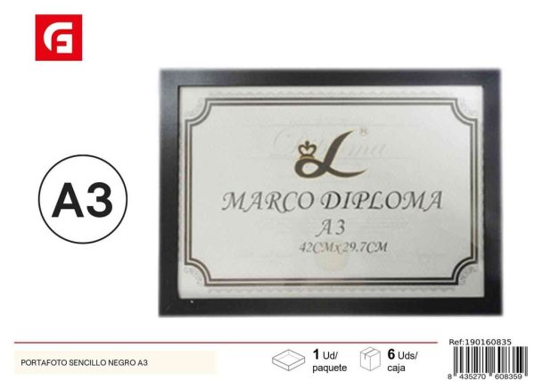 Portafoto sencillo negro A3 - Marco de fotos para diplomas