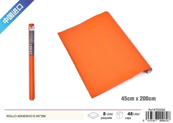 Rollo adhesivo papel decorativo en color naranja 0.45x2m